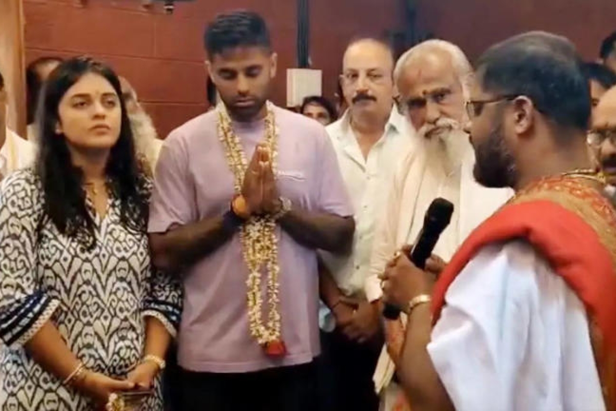 After the T20 World Cup triumph, Suryakumar Yadav, accompanied by his wife Devisha, visited the Marigudi temple.